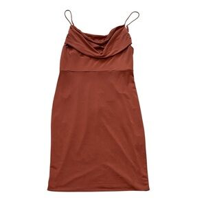 Rust Spaghetti Strap short Dress cowl top homecoming adjustable straps zipper